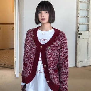 胶囊粗花呢圆领针织羊毛外套上衣开衫 ODTD25冬季 女 设计师女装