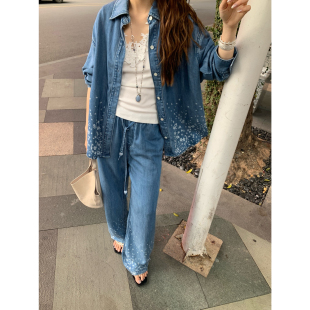 天丝牛仔休闲宽松印花衬衫 ODTD26春夏新款 上衣百搭 设计师女装