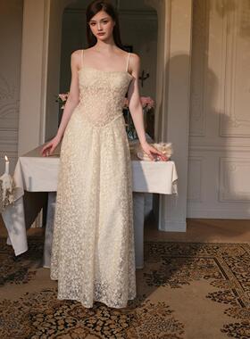 Jean SOO 2024秋季新款 西域腰姬浪漫镂空蕾丝吊带连衣裙