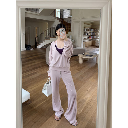 【设计师女装】ODTD26早秋新款深V领慵懒休闲套头卫衣百搭运动衫