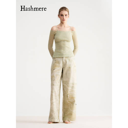 Hashmere 26SS 天丝上衣叠穿一字肩针织 高腰长裤宽松直筒牛仔裤