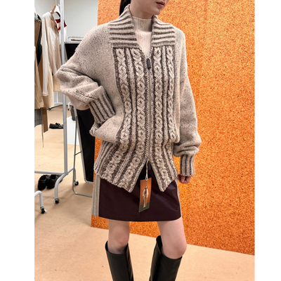 【新品】Palavas奥斯曼大道外套复古拉链毛衣女秋冬宽松针织外套