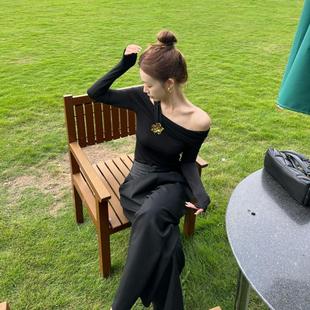 裤 Diana 黑色休闲西装 黑色金属花朵打底衫 Vevina24早秋新款