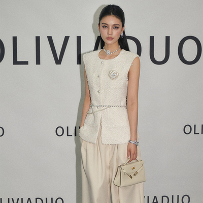 OLIVIA DUO名媛小香风马甲女2025年春季显瘦收腰无袖上衣