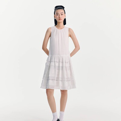 ESTER HSU 25SS 蕾丝拼接裙摆苎麻连衣裙