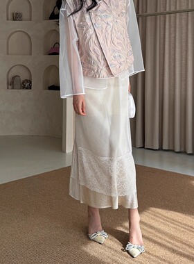5折 ice dust 三醋酸 缎面鱼尾半裙 粉色白色 新中式马褂