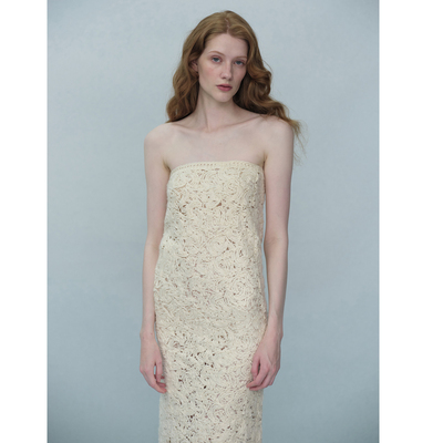 TENSION ARCHIVE立体纹理羊毛抹胸裙女高级感直筒连衣裙