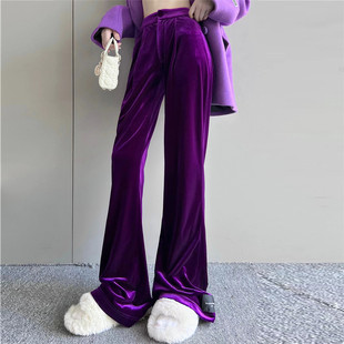 【清货折紫M】Masion Wester 2SSS新款紫色丝绒长裤显瘦百搭