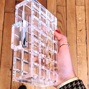 透明亚克力冰格子横纹手提包晚宴包 迪拜lafshar 国现