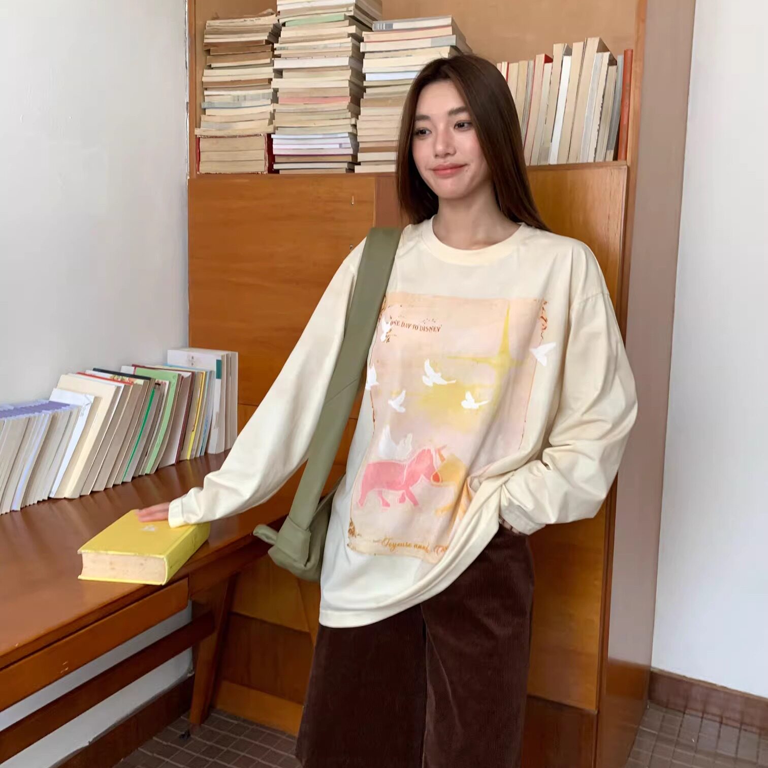 【清货折】【设计师女装】ODTD胶囊渐变做旧宽松长袖T恤上衣休闲图片