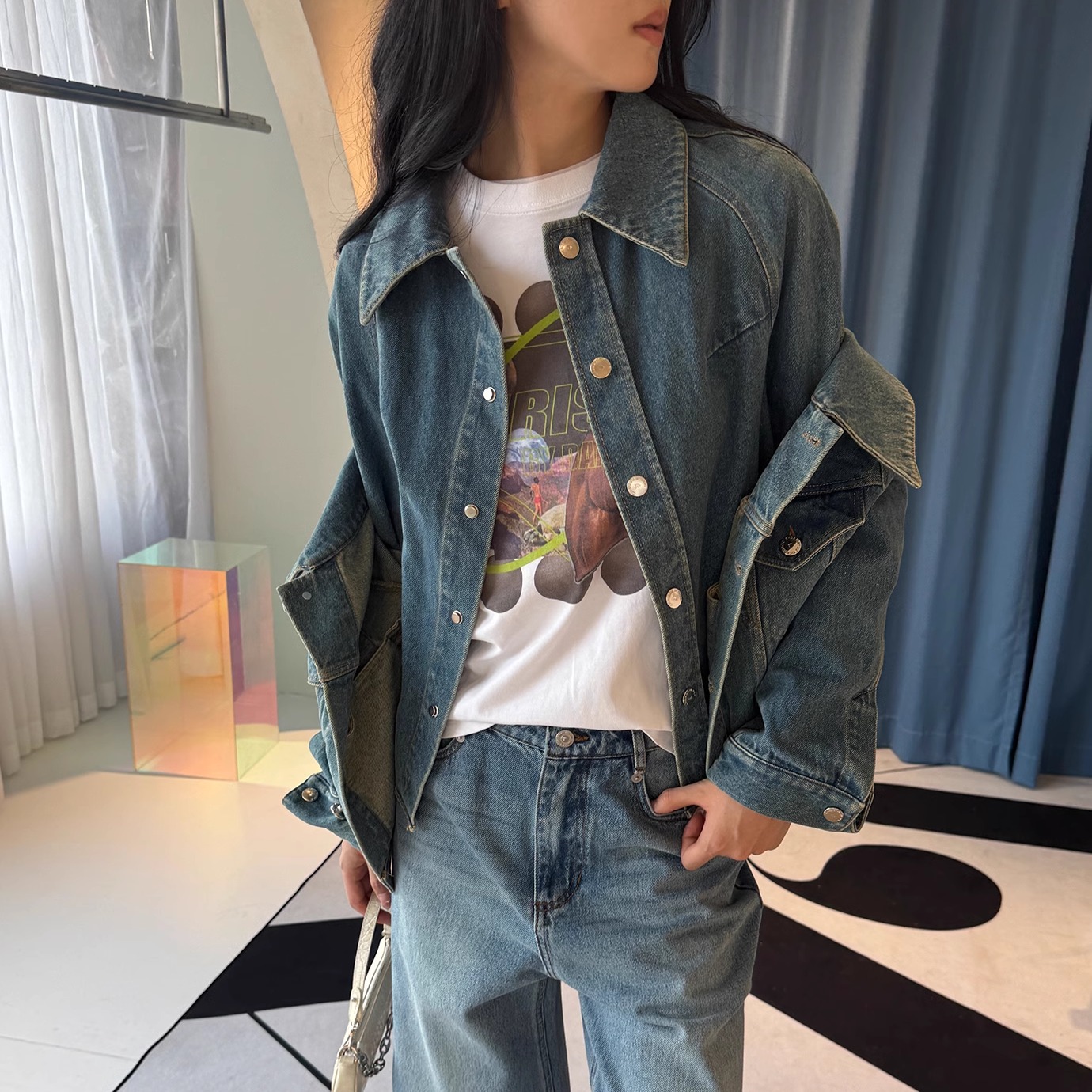 【3折清货】CHRISOU BY DAN欧阳丹假两件时尚上衣外套 牛仔裤