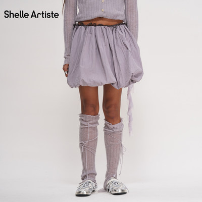 SHELLE ARTISTE朝酒晚舞花苞半身短裙蕾丝腰边褶皱不规则蓬蓬短裙