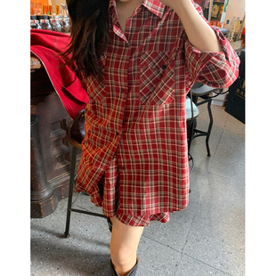 设计师女装 长袖 ODTD25冬季 刺绣格纹衬衫 上衣宽松外套 胶囊新款