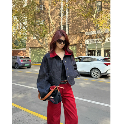 CNLEEWEI 26SS新品 高级感撞色立领茧型牛仔外套 弯刀牛仔裤