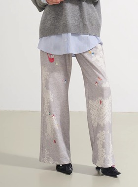 SOFITTE 25AW秋季 蕾丝链条印花灰色宽松直筒卫裤