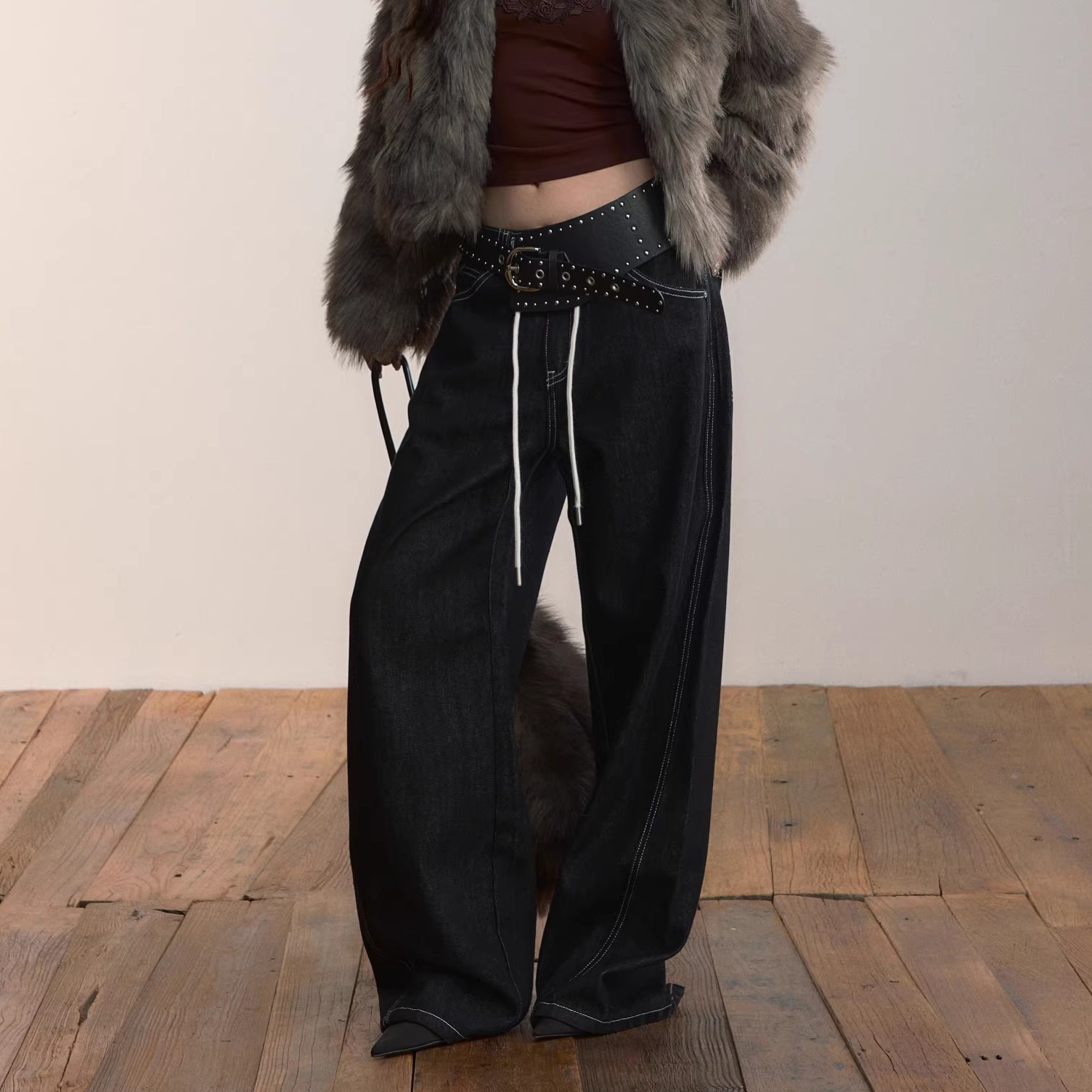 VIAPITTI 25AW 明线直筒高街刺绣阔腿裤