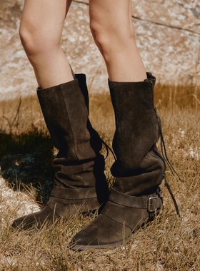 BREAD TREE 面包树 25年新款流苏拉链装饰高筒西部靴尖头时装靴