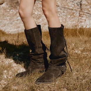 TREE 饰高筒西部靴尖头时装 面包树 流苏拉链装 靴 25年新款 BREAD