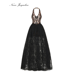 Nana 防走光性感晚宴礼服 Jacqueline蕾丝蝴蝶结挂脖连衣裙冬新款