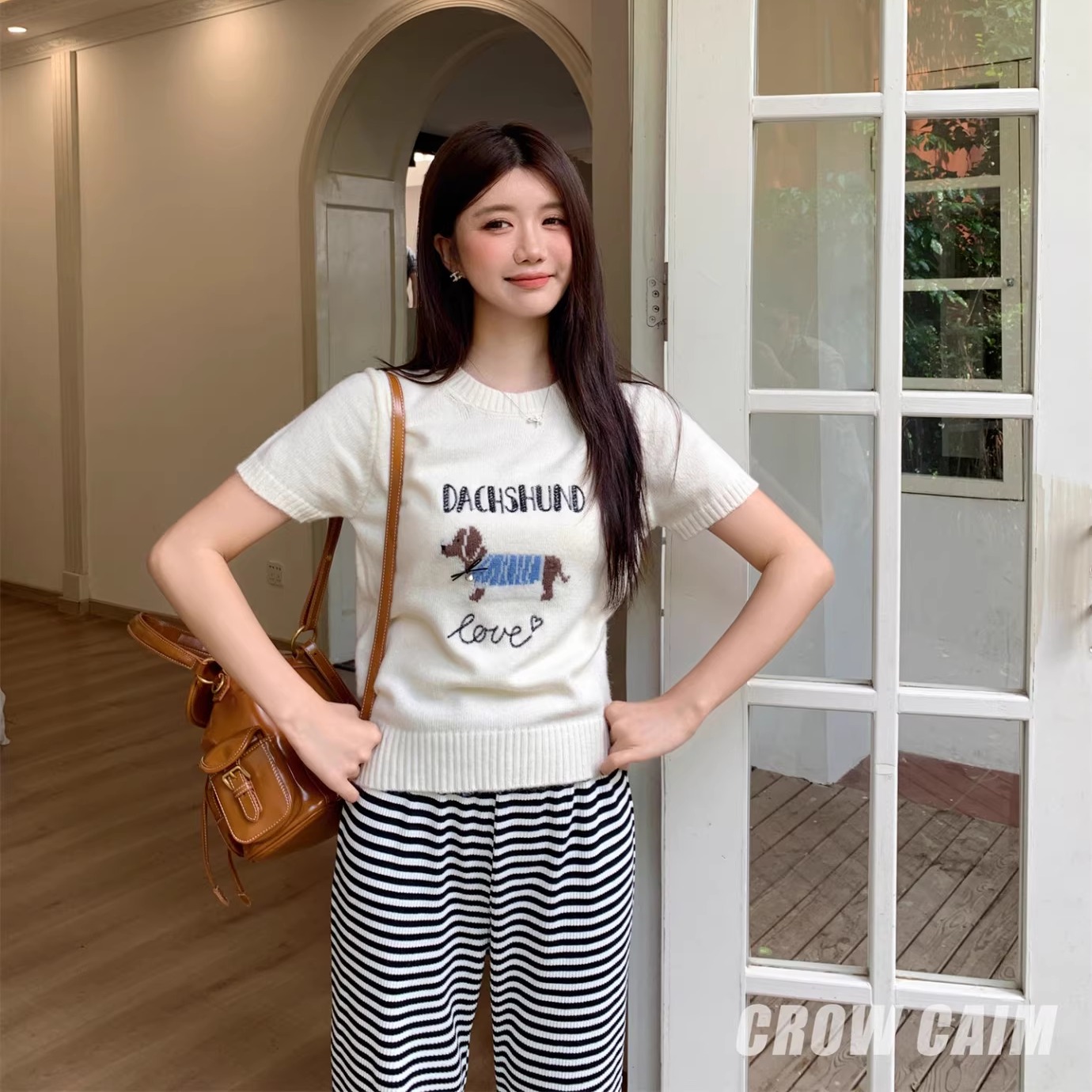 CROW CAIM 25AW 腊肠狗刺绣提花针织衫木耳边条纹休闲裤