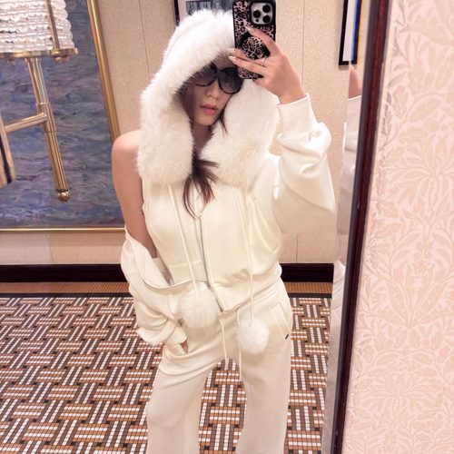 CNLEEWEI 25秋季新款 cleanfit休闲毛领背心卫衣卫裤套装