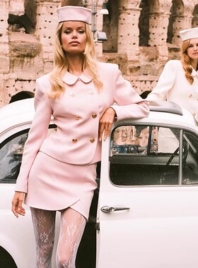 Nana Jacqueline 24AW 彼得潘领双排金扣外套配不对称半裙套装