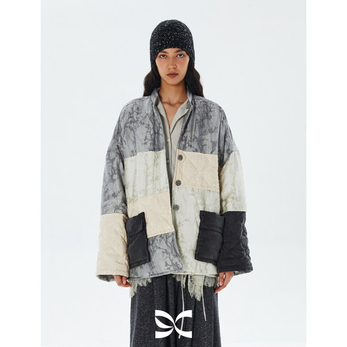 Square circle方圆 新中式正反两穿拼色提花廓形羽绒服保暖外套