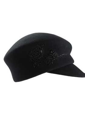 CNLEEWEI 26SS新品 羊毛呢黑色复古钉珠报童帽贝雷帽