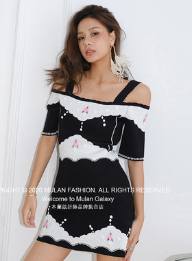【清货折】Alice mccall2J新款针织吊带短袖露肩拼色连衣裙