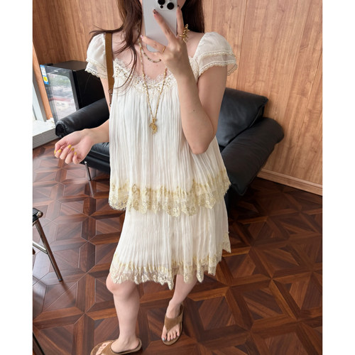 Vena Label 26SS 法式蕾丝吊带背心  重工褶皱蕾丝半身裙