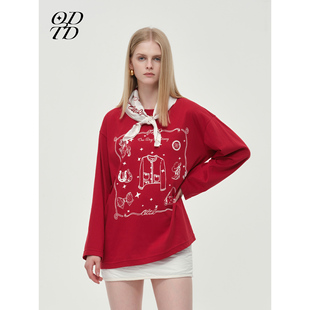 限定手绘星星宽松长袖 胶囊新款 ODTD25冬季 T恤上衣 设计师女装