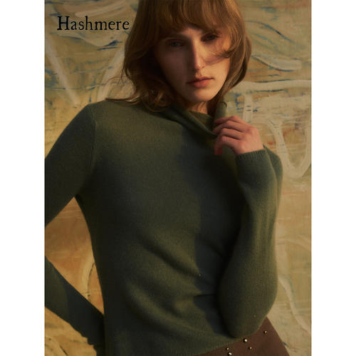 Hashmere 26AW 山羊绒堆堆领多色套头百搭长袖上衣简约舒适针织衫