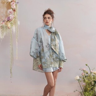 蓝色印花宽松系带衬衫 25SS早春新款 PURA ARTE