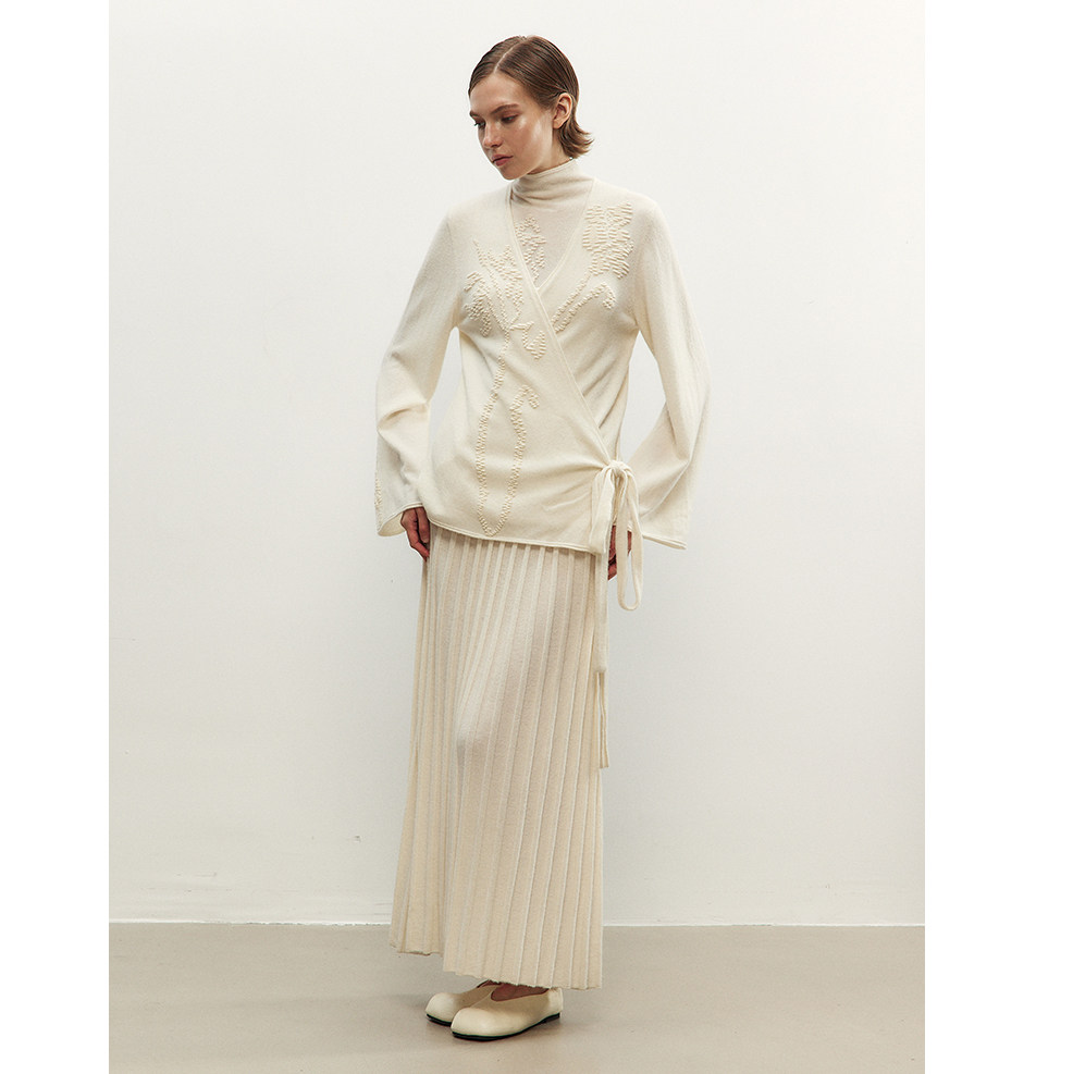 NONETONE 25AW秋冬新品 半高领提花无袖针织连衣裙羊毛百褶长裙