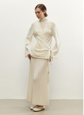 NONETONE 25AW秋冬新品 半高领提花无袖针织连衣裙羊毛百褶长裙