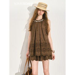 SOMESOWE 波西米亚度假风套装女夏设计感无袖上衣半身短裙两件套