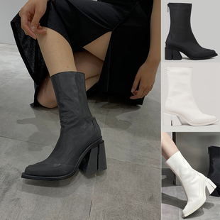 【清货折36】both尖头粗跟拉链真皮厚底显瘦中筒切尔西女靴欧美风