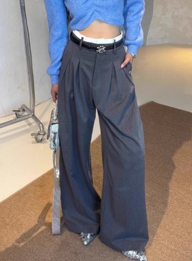 【4折】4mile阔腿西裤百搭 HIGHLIGHT钻石肩链蓝色上衣