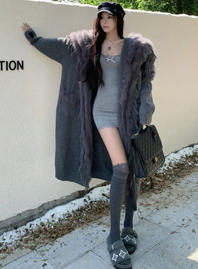 Queen Date 2S秋冬季新款慵懒针织海军领破坏长开衫