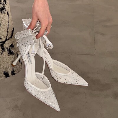 SHOESZOOO原创2025春季新款单鞋真丝蝴蝶结法式细跟高跟新娘婚鞋