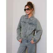 Maison 复古做旧牛仔外套浅灰牛仔直筒阔腿裤 Wester25秋季 新款