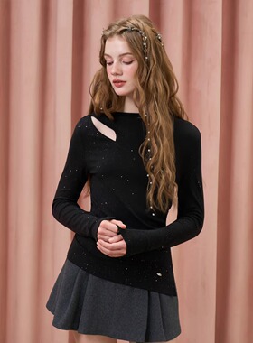 Three Quarters 25AW 黑色繁星莱赛尔醋酸羊毛百搭T恤