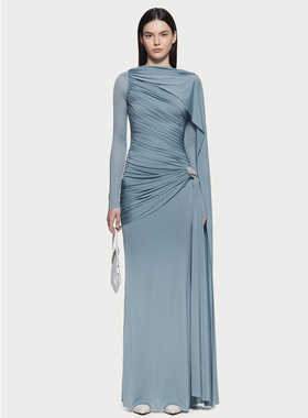 CHATS BY C.DAM 2025 AW AARON 纯色无袖抽褶不规则修身连衣裙