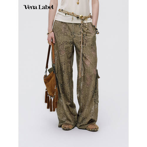 Vena Label 26SS 蕾丝工装裤薄复古印花宽松阔腿休闲裤子