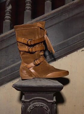 27QUAI GROSMOTT Wander系列皮扣流苏拳击短靴流浪靴子女25冬爆款