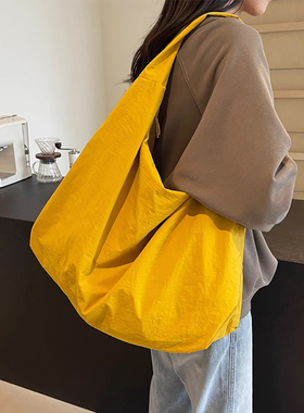 慵懒风大容量帆布包女2025新款黄色休闲单肩通勤包包松弛感托特包