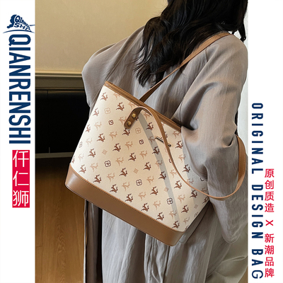 托特包女大学生上课棕色秋冬复古带拉链可装电脑装书通勤单肩包