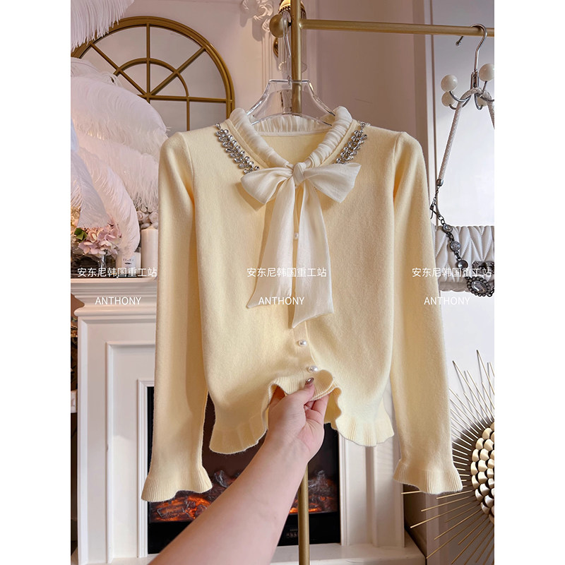 法式冬季新款镶钻重工蝴蝶结宽松长袖打底针织开衫女别致气质毛衣,女装/女士精品,毛针织衫,淘宝优惠券,粉丝福利购,淘宝优惠卷