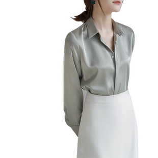 法式2026春装新款高级感光滑显瘦长袖衬衫女士设计感小众洋气上衣