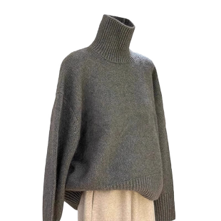 秋冬季新款高级感灰色高领羊毛绒衫女内搭加厚针织打底衫套头毛衣